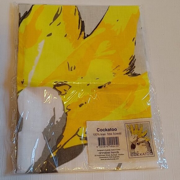 BRIGHT COCKATOO Tea Towel 100% Linen SEALED - Picture 1 of 4